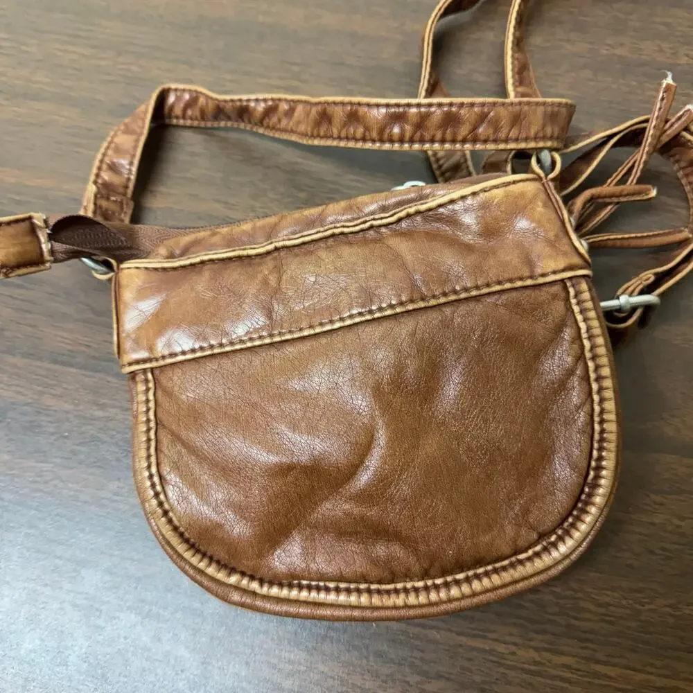 Vintage Mudd Distressed Brown Square Studded Crossbody Bag